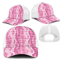 Hawaiian Ohia Lehua Lei Mesh Trucker Cap Plaid Palaka Akala Pattern - Polynesian Pride