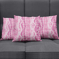 Hawaiian Ohia Lehua Lei Pillow Cover Plaid Palaka Akala Pattern - Polynesian Pride