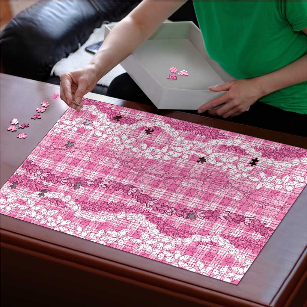 Hawaiian Ohia Lehua Lei Puzzle Plaid Palaka Akala Pattern - Polynesian Pride