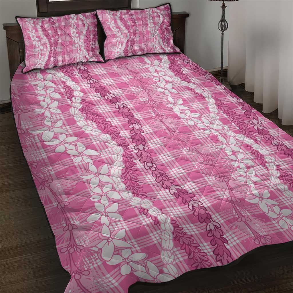 Hawaiian Ohia Lehua Lei Quilt Bed Set Plaid Palaka Akala Pattern - Polynesian Pride