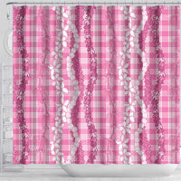 Hawaiian Ohia Lehua Lei Shower Curtain Plaid Palaka Akala Pattern - Polynesian Pride