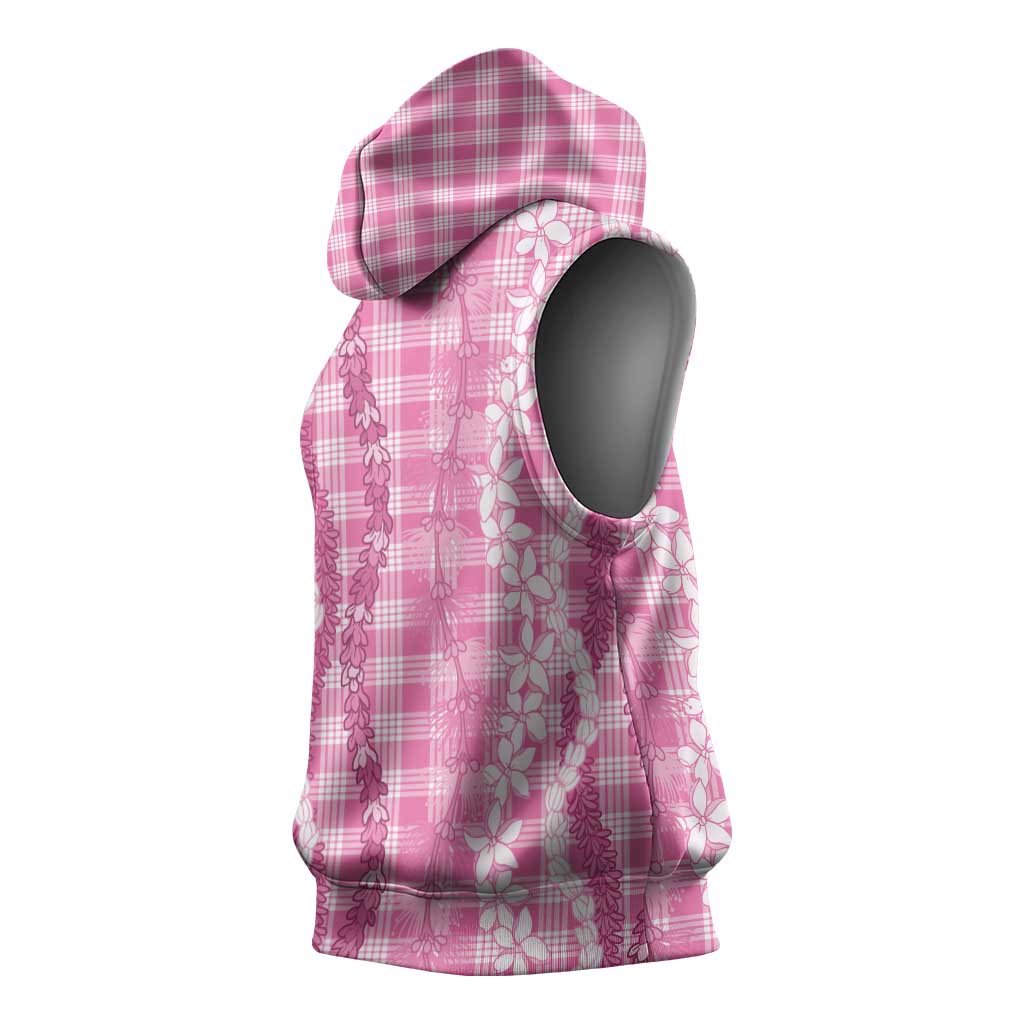 Hawaiian Ohia Lehua Lei Sleeveless Hoodie Plaid Palaka Akala Pattern - Polynesian Pride