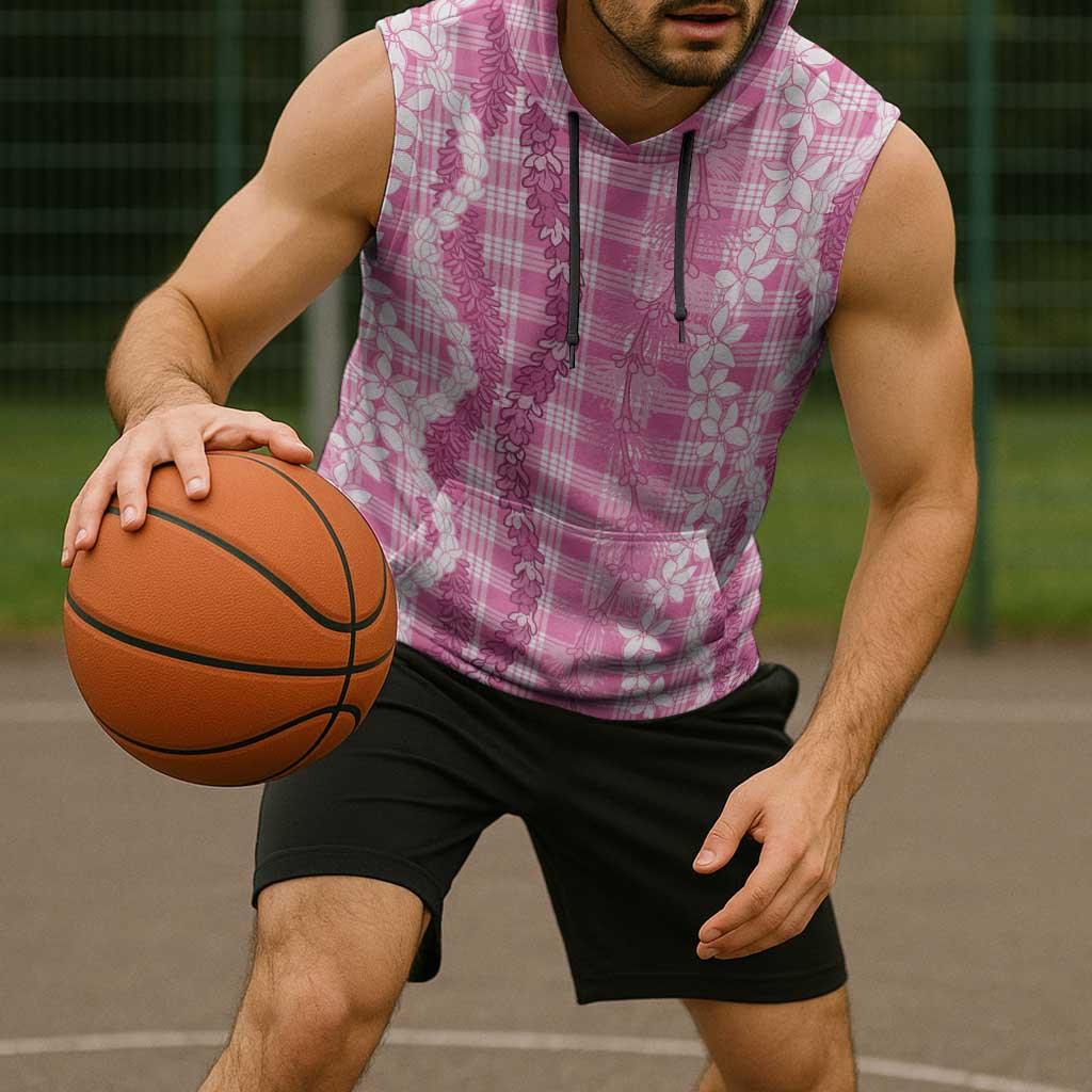 Hawaiian Ohia Lehua Lei Sleeveless Hoodie Plaid Palaka Akala Pattern - Polynesian Pride