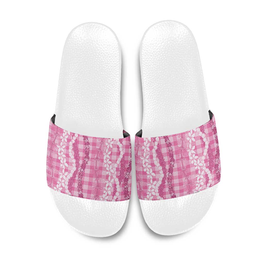 Hawaiian Ohia Lehua Lei Slide Sandals Plaid Palaka Akala Pattern - Polynesian Pride