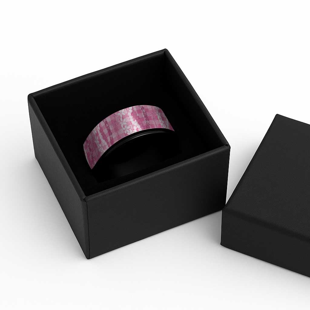 Hawaiian Ohia Lehua Lei Spinner Ring Plaid Palaka Akala Pattern - Polynesian Pride