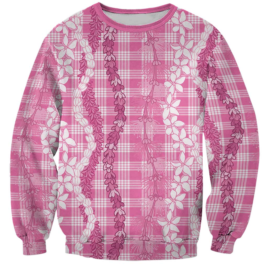 Hawaiian Ohia Lehua Lei Sweatshirt Plaid Palaka Akala Pattern - Polynesian Pride