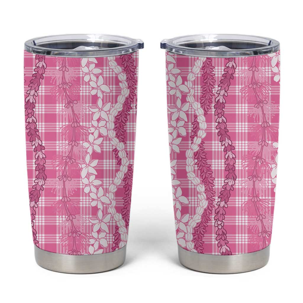 Hawaiian Ohia Lehua Lei Tumbler Cup Plaid Palaka Akala Pattern - Polynesian Pride