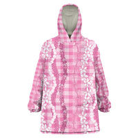 Hawaiian Ohia Lehua Lei Wearable Blanket Hoodie Plaid Palaka Akala Pattern - Polynesian Pride