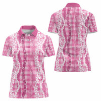 Hawaiian Ohia Lehua Lei Women Polo Shirt Plaid Palaka Akala Pattern - Polynesian Pride