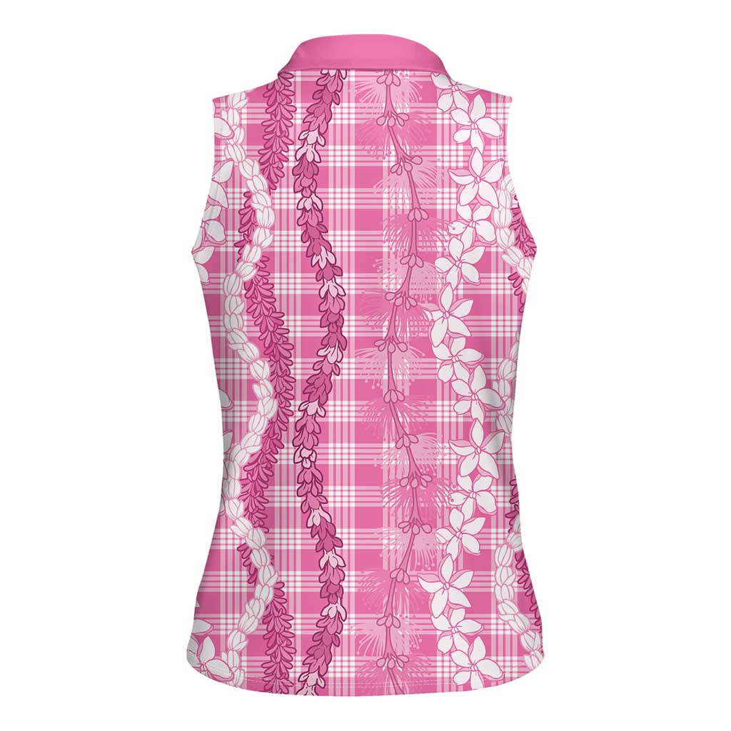 Hawaiian Ohia Lehua Lei Women Sleeveless Polo Shirt Plaid Palaka Akala Pattern - Polynesian Pride