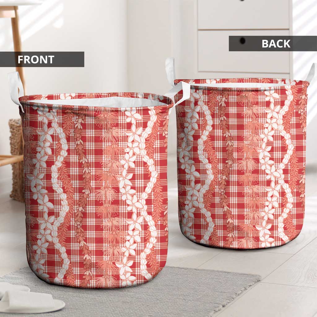 Hawaiian Ohia Lehua Lei Laundry Basket Plaid Palaka Ulaula Pattern - Polynesian Pride
