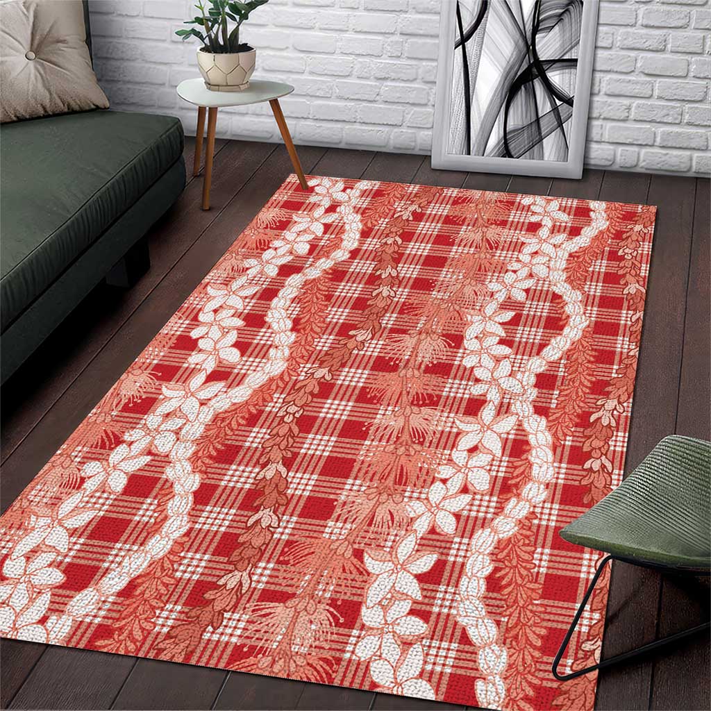 Hawaiian Ohia Lehua Lei Area Rug Plaid Palaka Ulaula Pattern - Polynesian Pride
