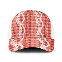 Hawaiian Ohia Lehua Lei Baseball Net Cap Plaid Palaka Ulaula Pattern - Polynesian Pride