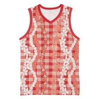 Hawaiian Ohia Lehua Lei Basketball Jersey Plaid Palaka Ulaula Pattern - Polynesian Pride