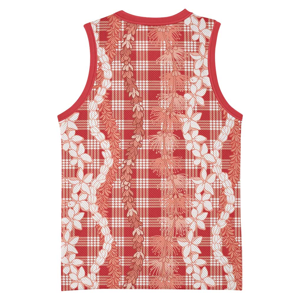 Hawaiian Ohia Lehua Lei Basketball Jersey Plaid Palaka Ulaula Pattern - Polynesian Pride