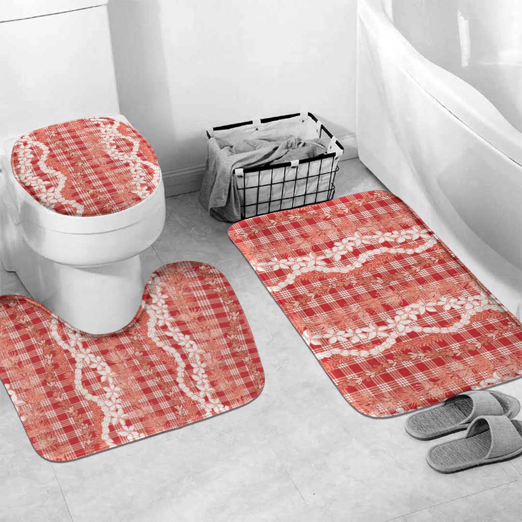 Hawaiian Ohia Lehua Lei Bathroom Set Plaid Palaka Ulaula Pattern - Polynesian Pride