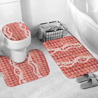 Hawaiian Ohia Lehua Lei Bathroom Set Plaid Palaka Ulaula Pattern - Polynesian Pride