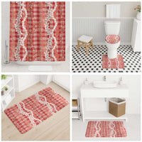 Hawaiian Ohia Lehua Lei Bathroom Set Plaid Palaka Ulaula Pattern - Polynesian Pride