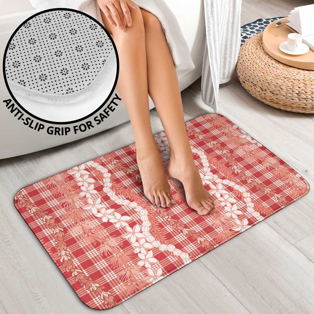 Hawaiian Ohia Lehua Lei Bathroom Set Plaid Palaka Ulaula Pattern - Polynesian Pride