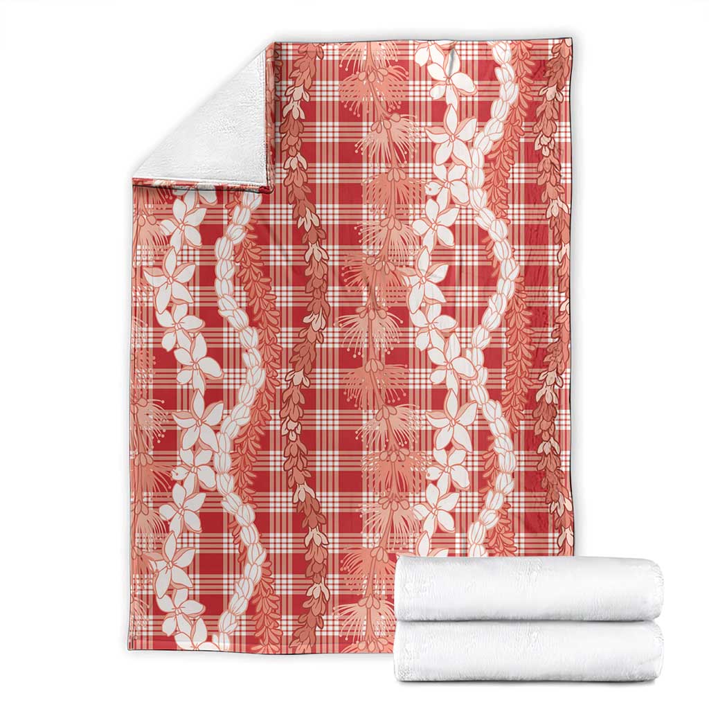 Hawaiian Ohia Lehua Lei Blanket Plaid Palaka Ulaula Pattern - Polynesian Pride