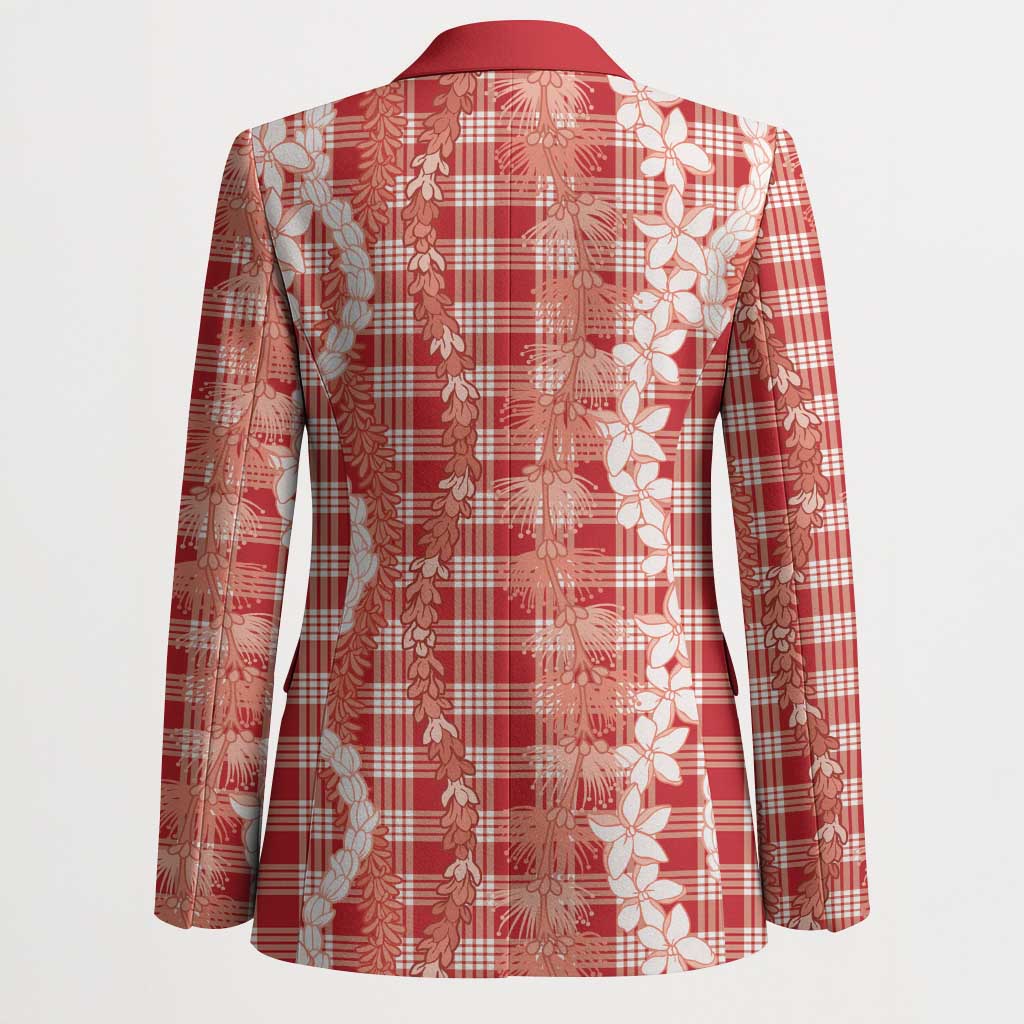 Hawaiian Ohia Lehua Lei Blazer Plaid Palaka Ulaula Pattern - Polynesian Pride