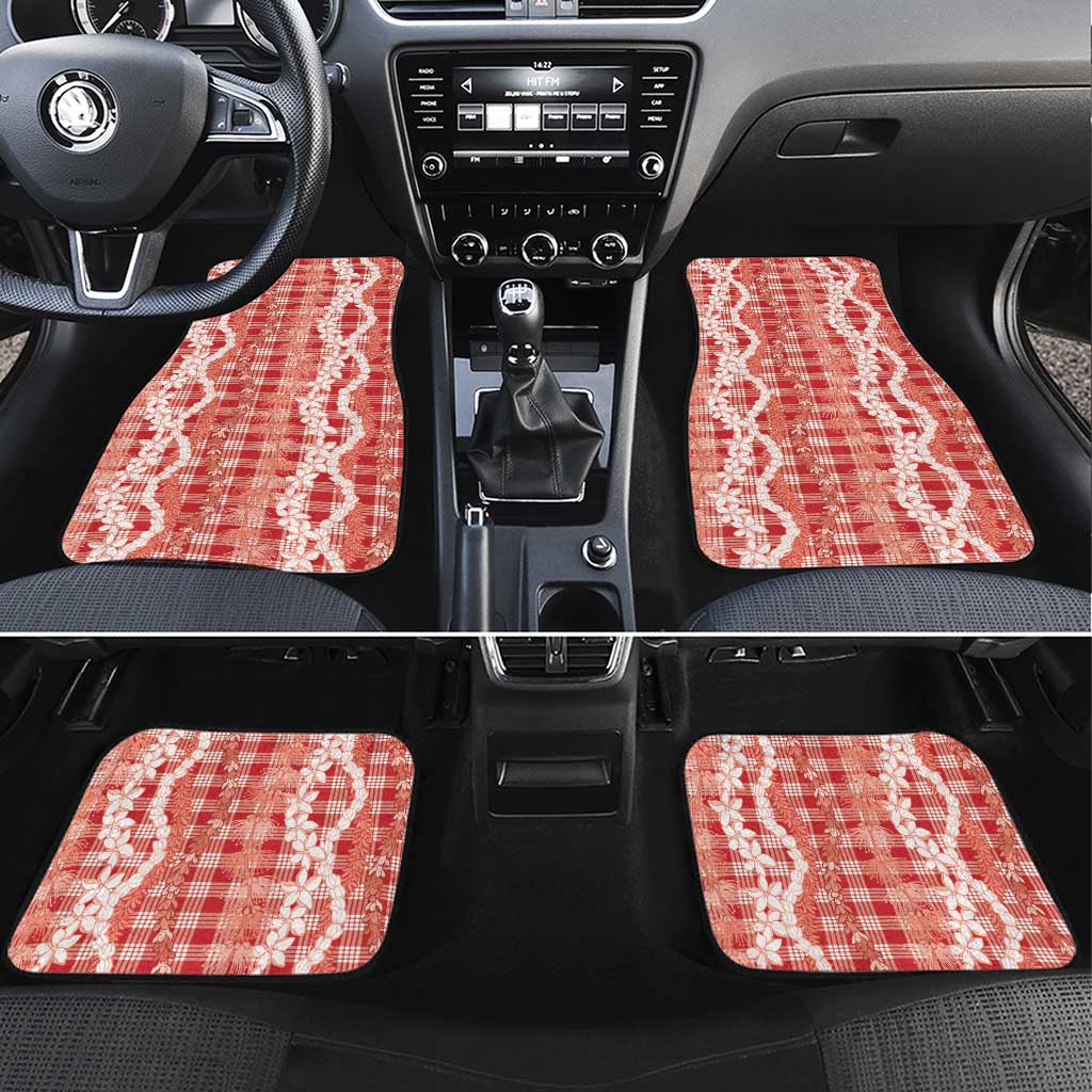 Hawaiian Ohia Lehua Lei Car Mats Plaid Palaka Ulaula Pattern - Polynesian Pride