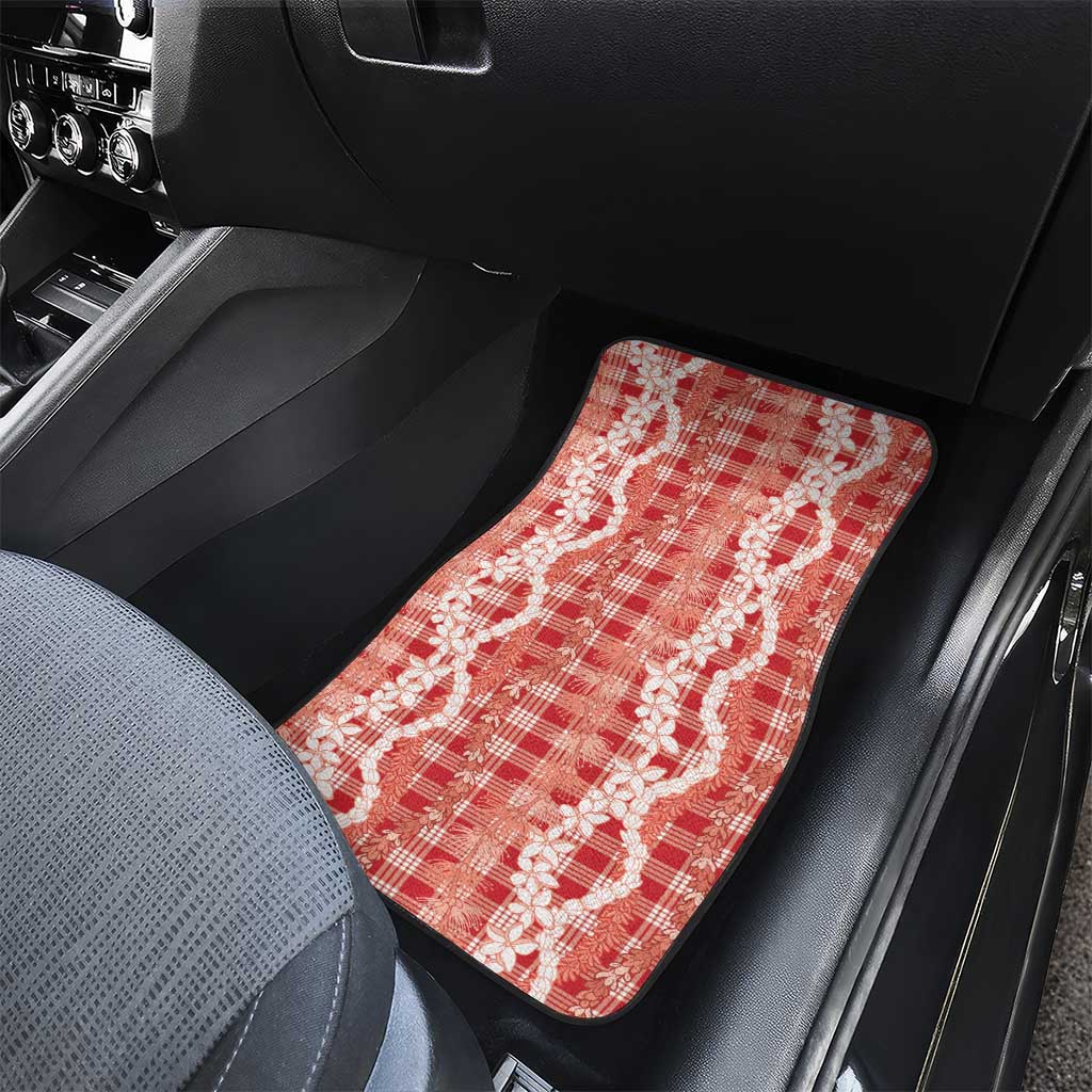 Hawaiian Ohia Lehua Lei Car Mats Plaid Palaka Ulaula Pattern - Polynesian Pride