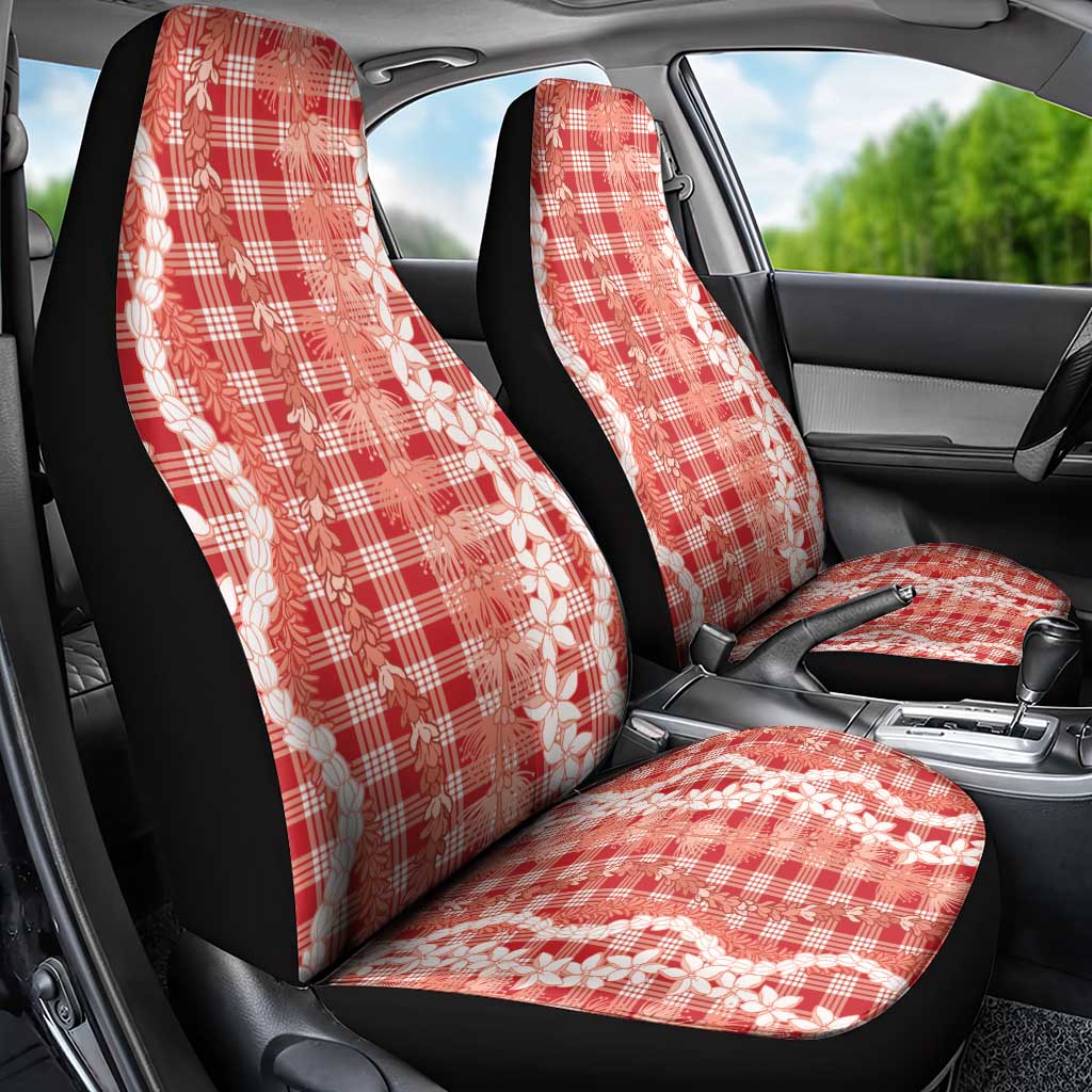 Hawaiian Ohia Lehua Lei Car Seat Cover Plaid Palaka Ulaula Pattern - Polynesian Pride