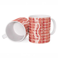 Hawaiian Ohia Lehua Lei Ceramic Mug Plaid Palaka Ulaula Pattern - Polynesian Pride