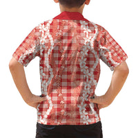 Hawaiian Ohia Lehua Lei Family Matching Long Sleeve Bodycon Dress and Hawaiian Shirt Plaid Palaka Ulaula Pattern - Polynesian Pride