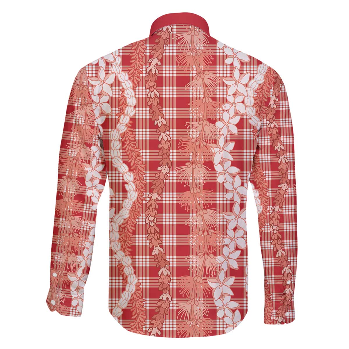 Hawaiian Ohia Lehua Lei Family Matching Off The Shoulder Long Sleeve Dress and Hawaiian Shirt Plaid Palaka Ulaula Pattern - Polynesian Pride