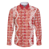 Hawaiian Ohia Lehua Lei Family Matching Short Sleeve Bodycon Dress and Hawaiian Shirt Plaid Palaka Ulaula Pattern - Polynesian Pride