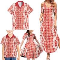 Hawaiian Ohia Lehua Lei Family Matching Summer Maxi Dress and Hawaiian Shirt Plaid Palaka Ulaula Pattern - Polynesian Pride