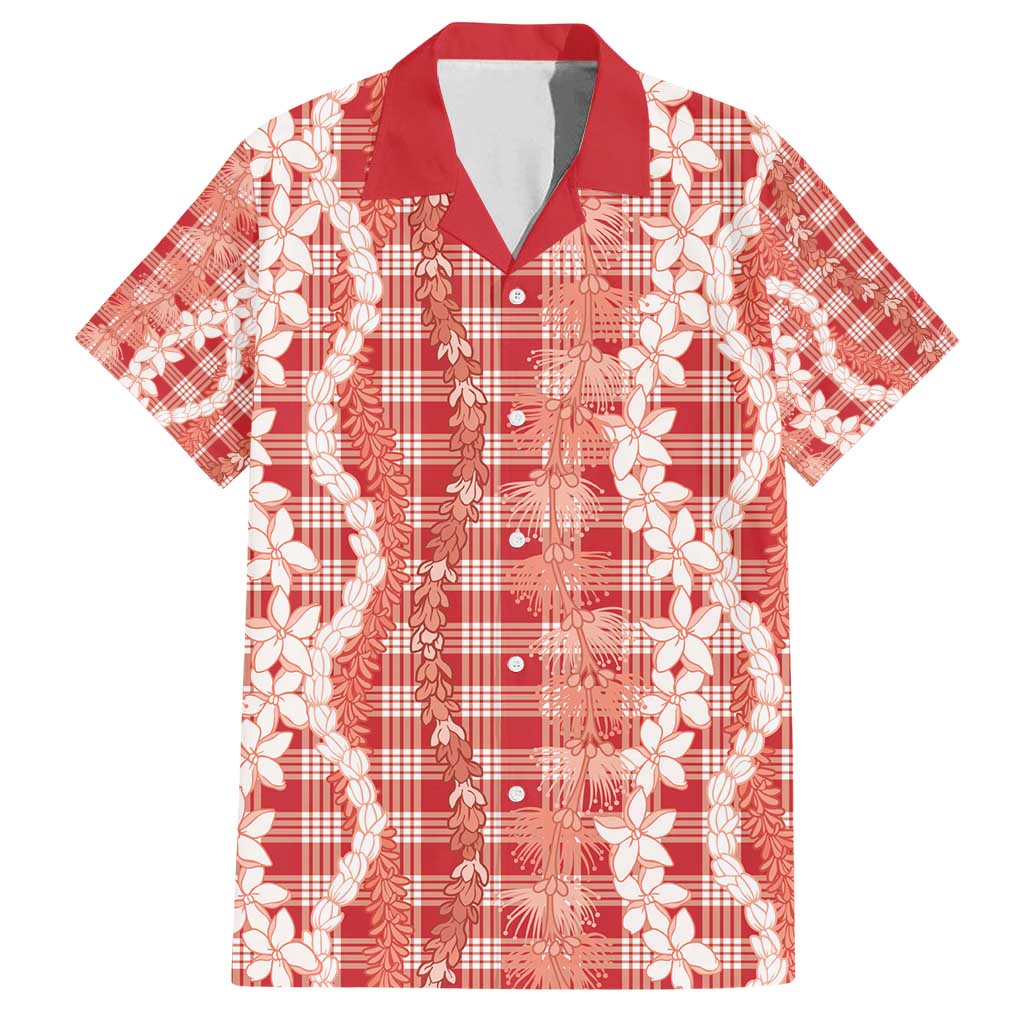 Hawaiian Ohia Lehua Lei Family Matching Tank Maxi Dress and Hawaiian Shirt Plaid Palaka Ulaula Pattern - Polynesian Pride