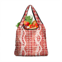 Hawaiian Ohia Lehua Lei Grocery Bag Plaid Palaka Ulaula Pattern - Polynesian Pride