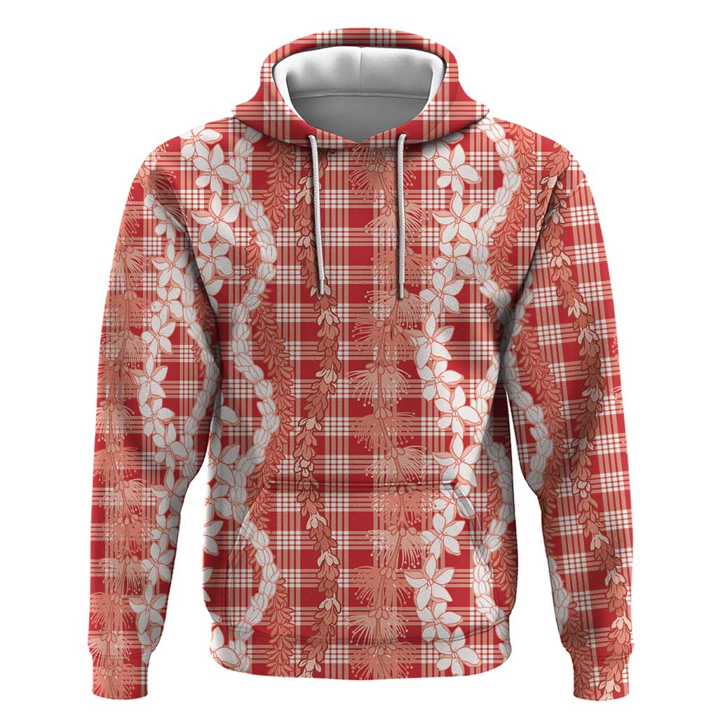 Hawaiian Ohia Lehua Lei Hoodie Plaid Palaka Ulaula Pattern - Polynesian Pride