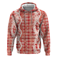 Hawaiian Ohia Lehua Lei Hoodie Plaid Palaka Ulaula Pattern - Polynesian Pride