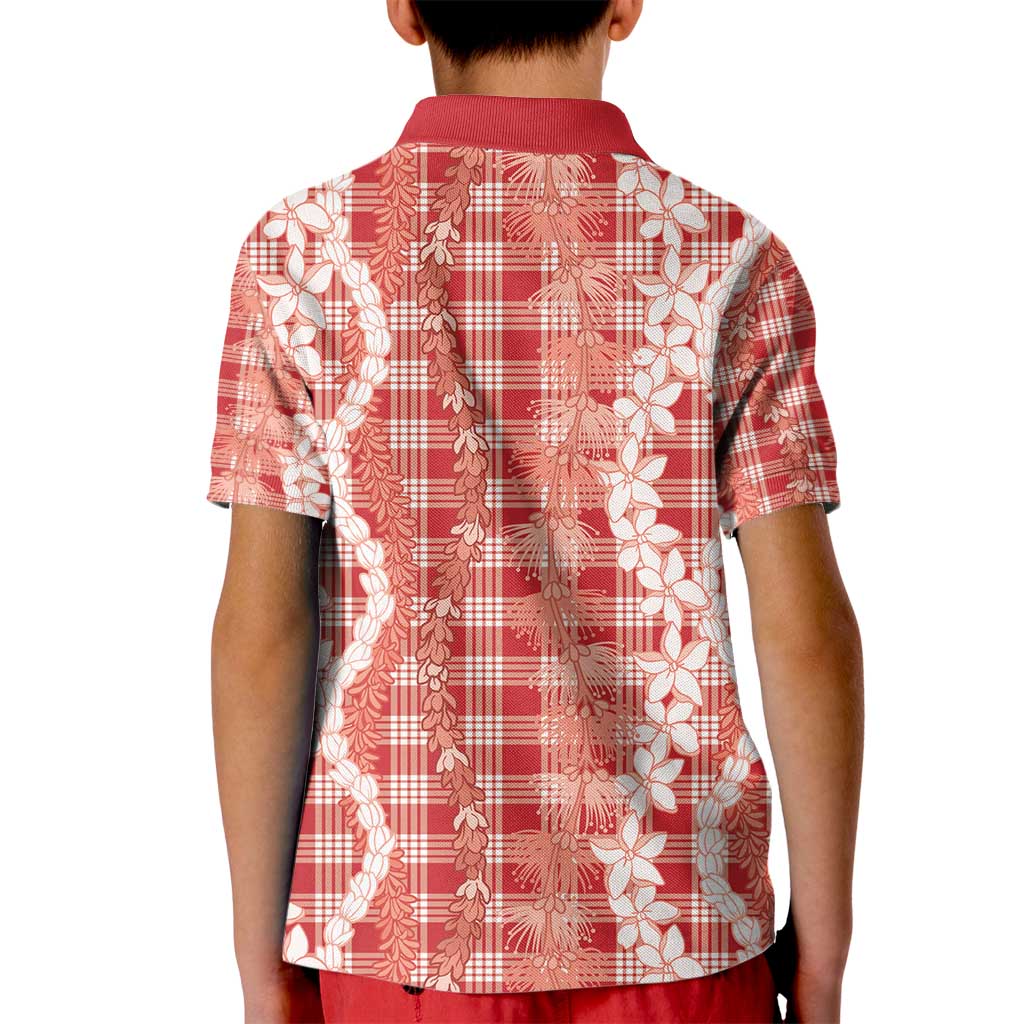 Hawaiian Ohia Lehua Lei Kid Polo Shirt Plaid Palaka Ulaula Pattern - Polynesian Pride