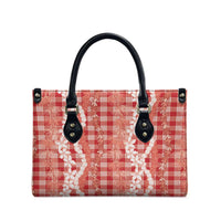 Hawaiian Ohia Lehua Lei Leather Bag Plaid Palaka Ulaula Pattern - Polynesian Pride