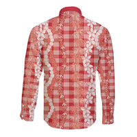 Hawaiian Ohia Lehua Lei Long Sleeve Button Shirt Plaid Palaka Ulaula Pattern - Polynesian Pride