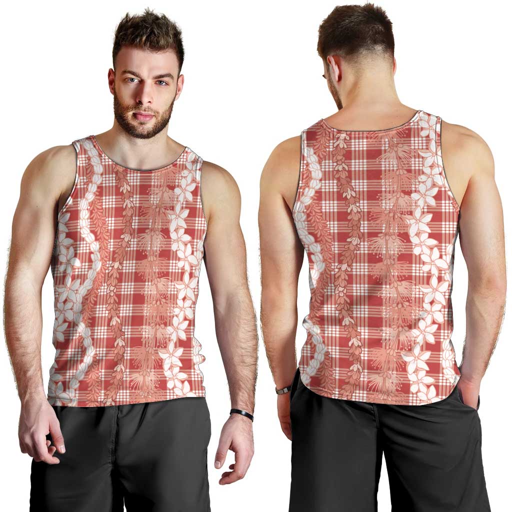 Hawaiian Ohia Lehua Lei Men Tank Top Plaid Palaka Ulaula Pattern - Polynesian Pride