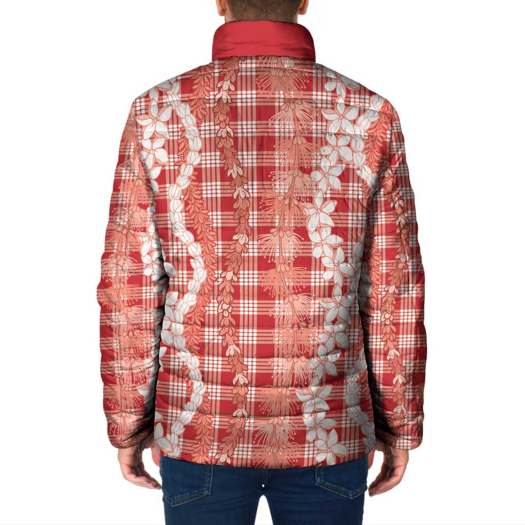 Hawaiian Ohia Lehua Lei Padded Jacket Plaid Palaka Ulaula Pattern - Polynesian Pride