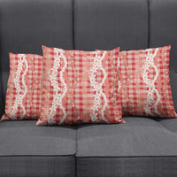 Hawaiian Ohia Lehua Lei Pillow Cover Plaid Palaka Ulaula Pattern - Polynesian Pride