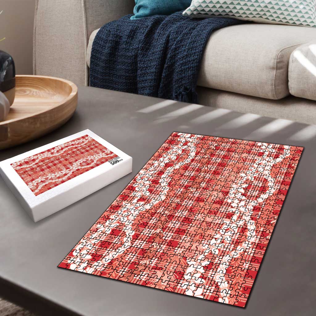 Hawaiian Ohia Lehua Lei Puzzle Plaid Palaka Ulaula Pattern - Polynesian Pride