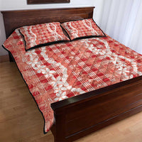 Hawaiian Ohia Lehua Lei Quilt Bed Set Plaid Palaka Ulaula Pattern - Polynesian Pride
