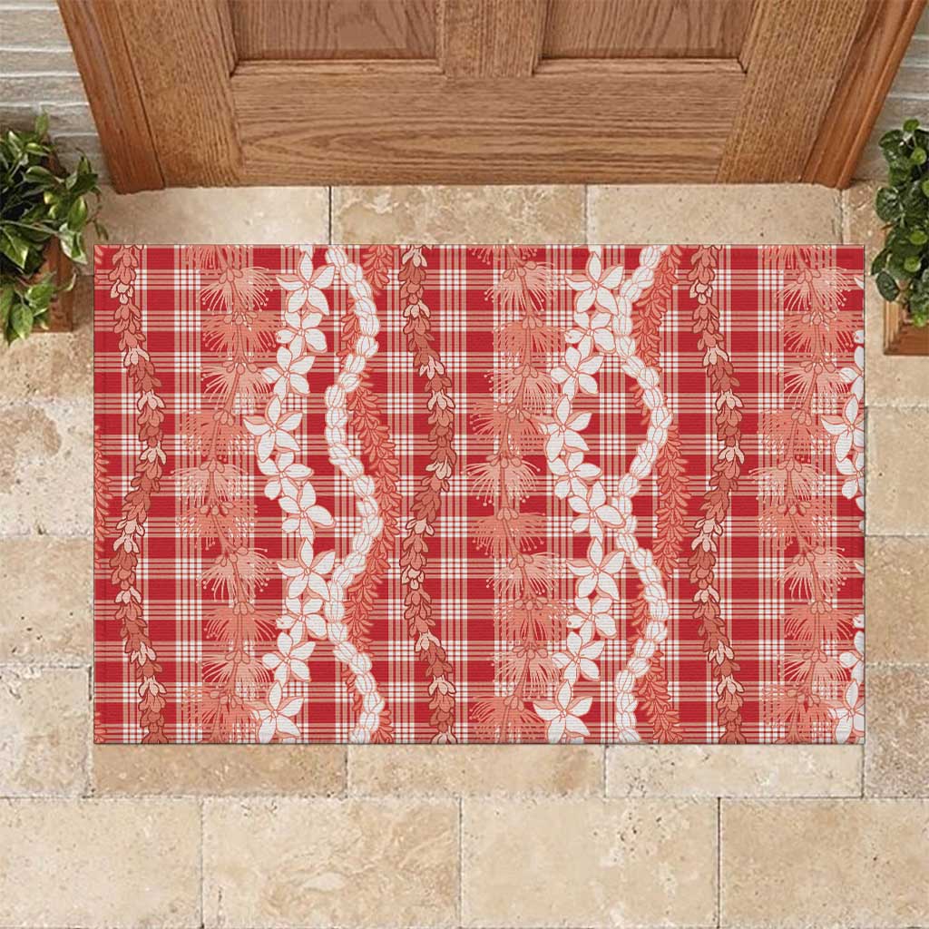 Hawaiian Ohia Lehua Lei Rubber Doormat Plaid Palaka Ulaula Pattern - Polynesian Pride