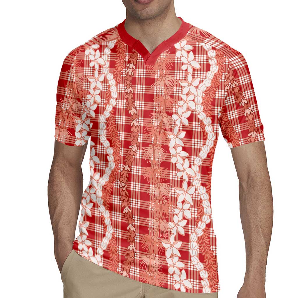 Hawaiian Ohia Lehua Lei Rugby Jersey Plaid Palaka Ulaula Pattern - Polynesian Pride