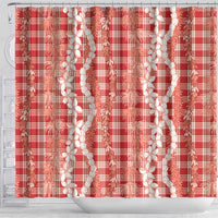 Hawaiian Ohia Lehua Lei Shower Curtain Plaid Palaka Ulaula Pattern - Polynesian Pride