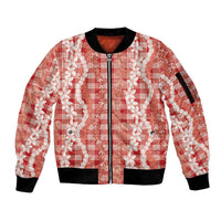 Hawaiian Ohia Lehua Lei Sleeve Zip Bomber Jacket Plaid Palaka Ulaula Pattern - Polynesian Pride