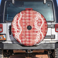 Hawaiian Ohia Lehua Lei Spare Tire Cover Plaid Palaka Ulaula Pattern - Polynesian Pride